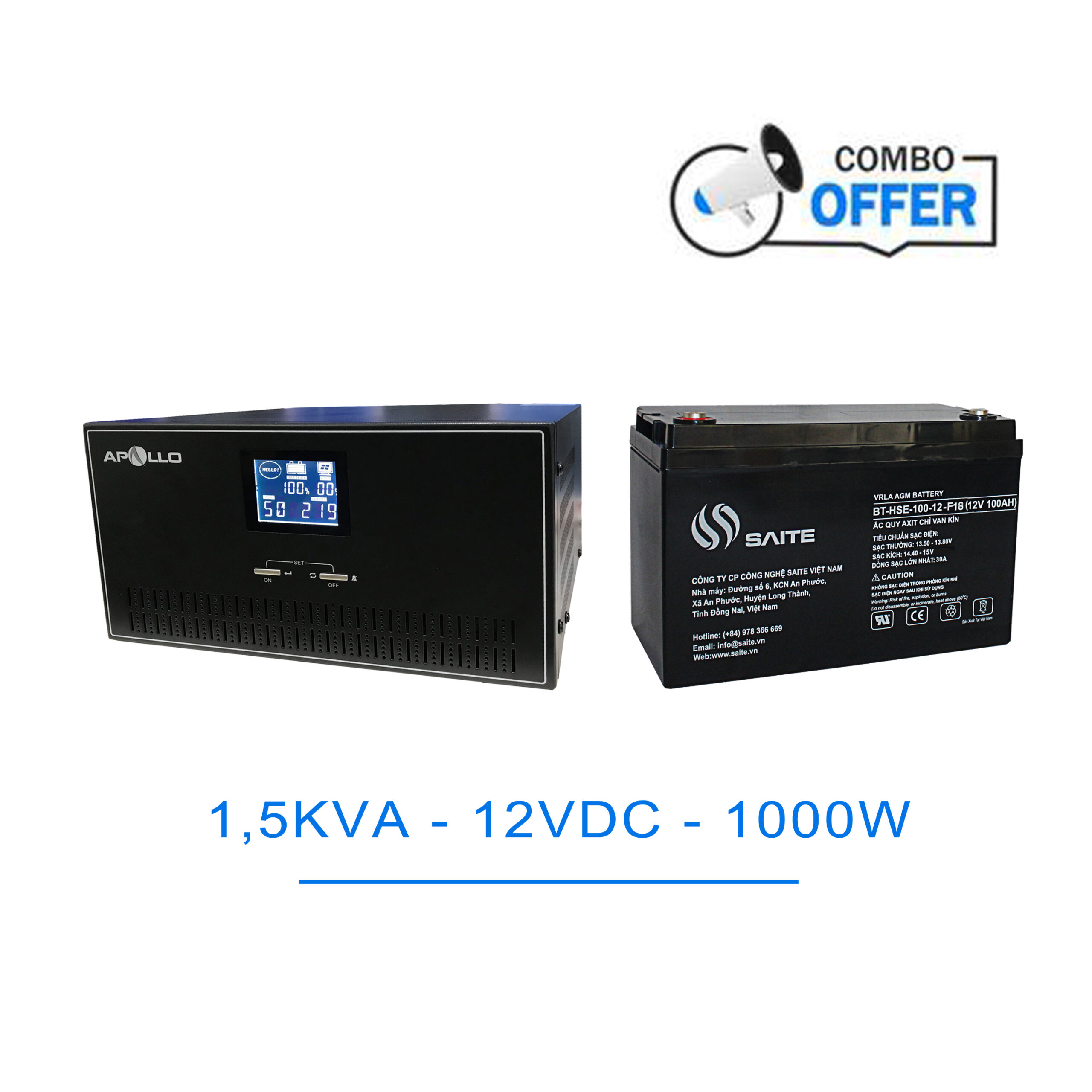 COMBO UPS APOLLO 1500VA + ẮC QUY SAITE